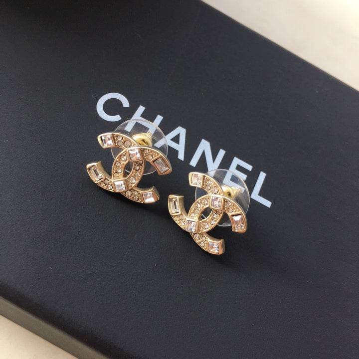 Luxury Double C Square Diamond Earrings