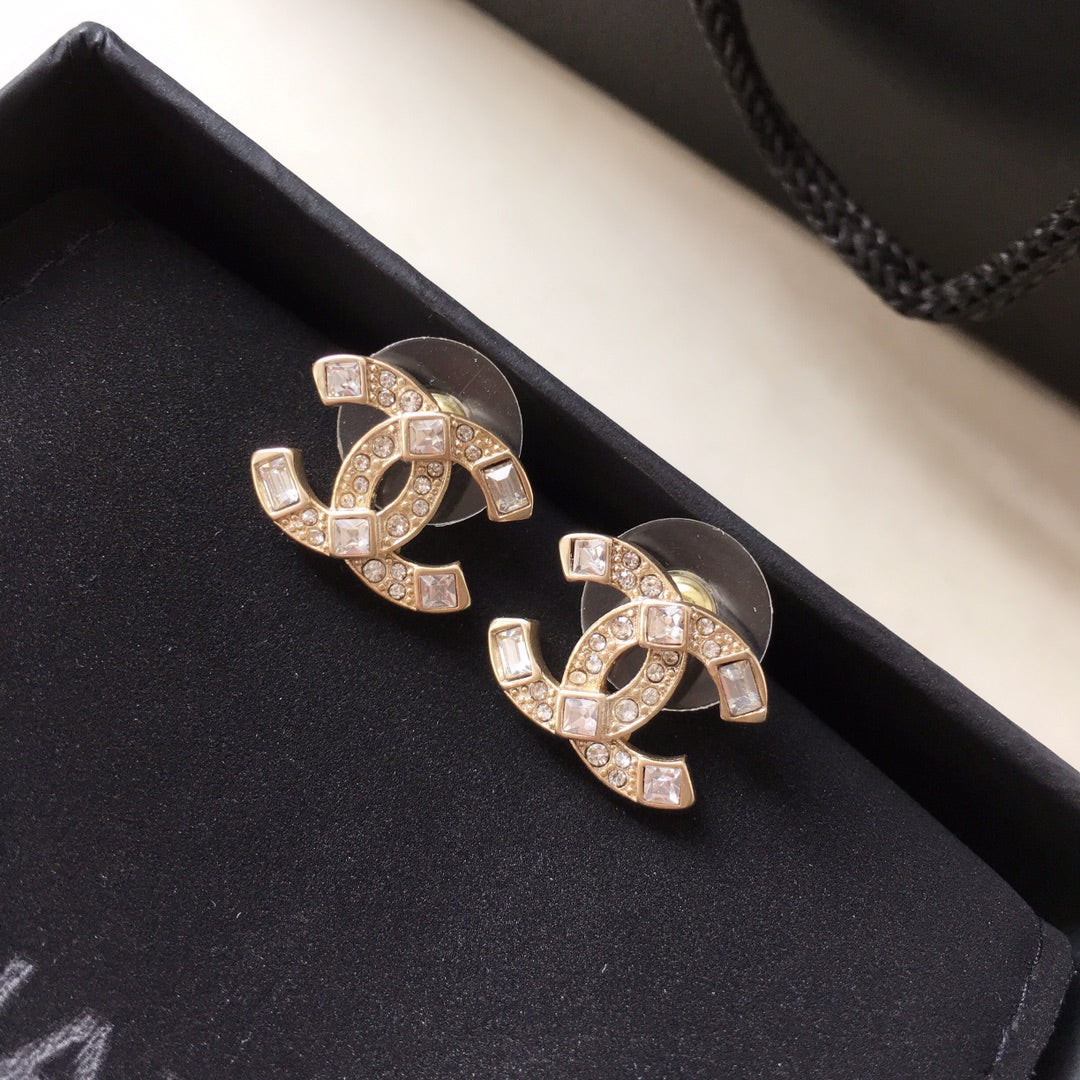 Luxury Double C Square Diamond Earrings