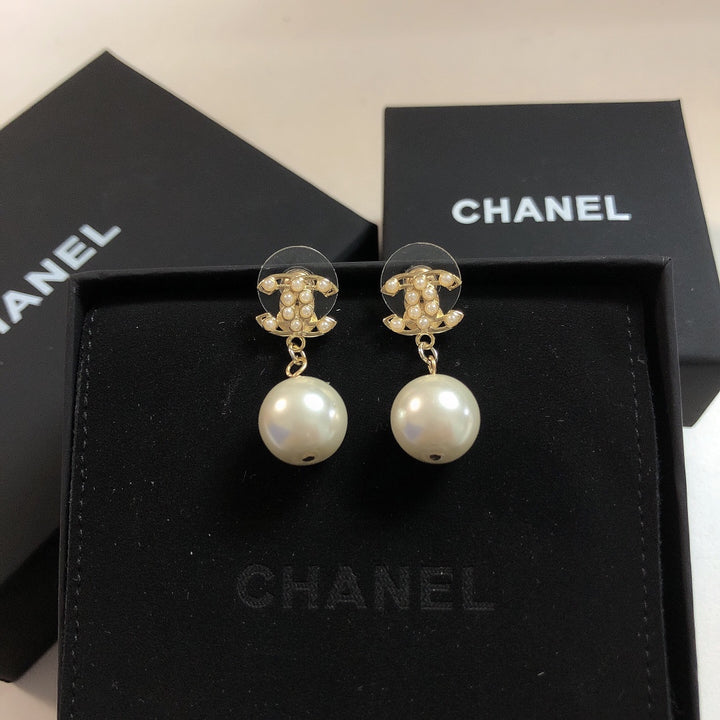 Double C Pearl Dangle Earrings