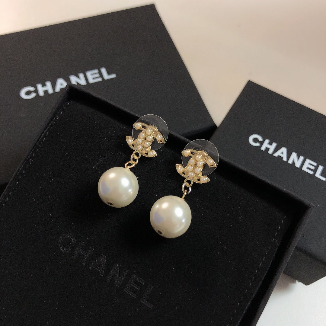 Double C Pearl Dangle Earrings