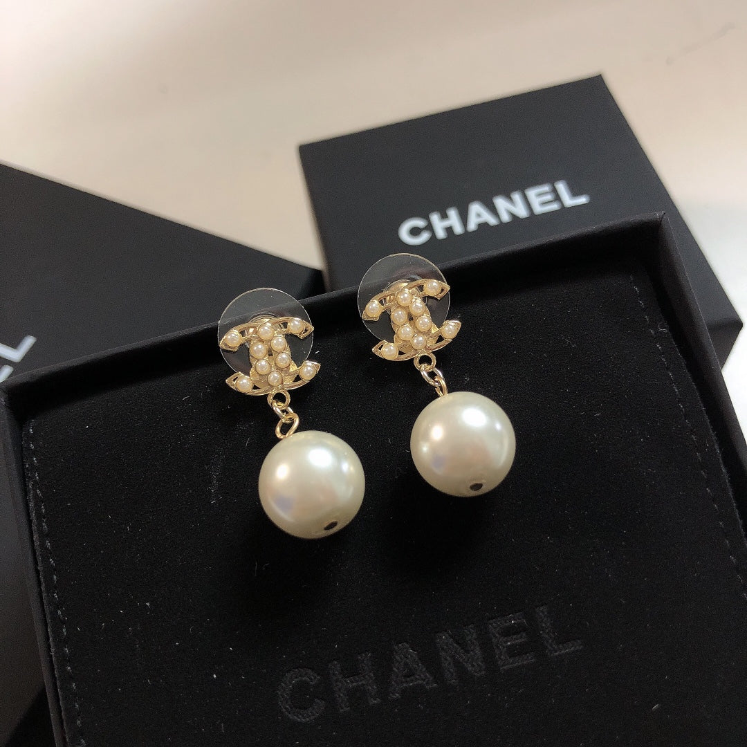 Double C Pearl Dangle Earrings