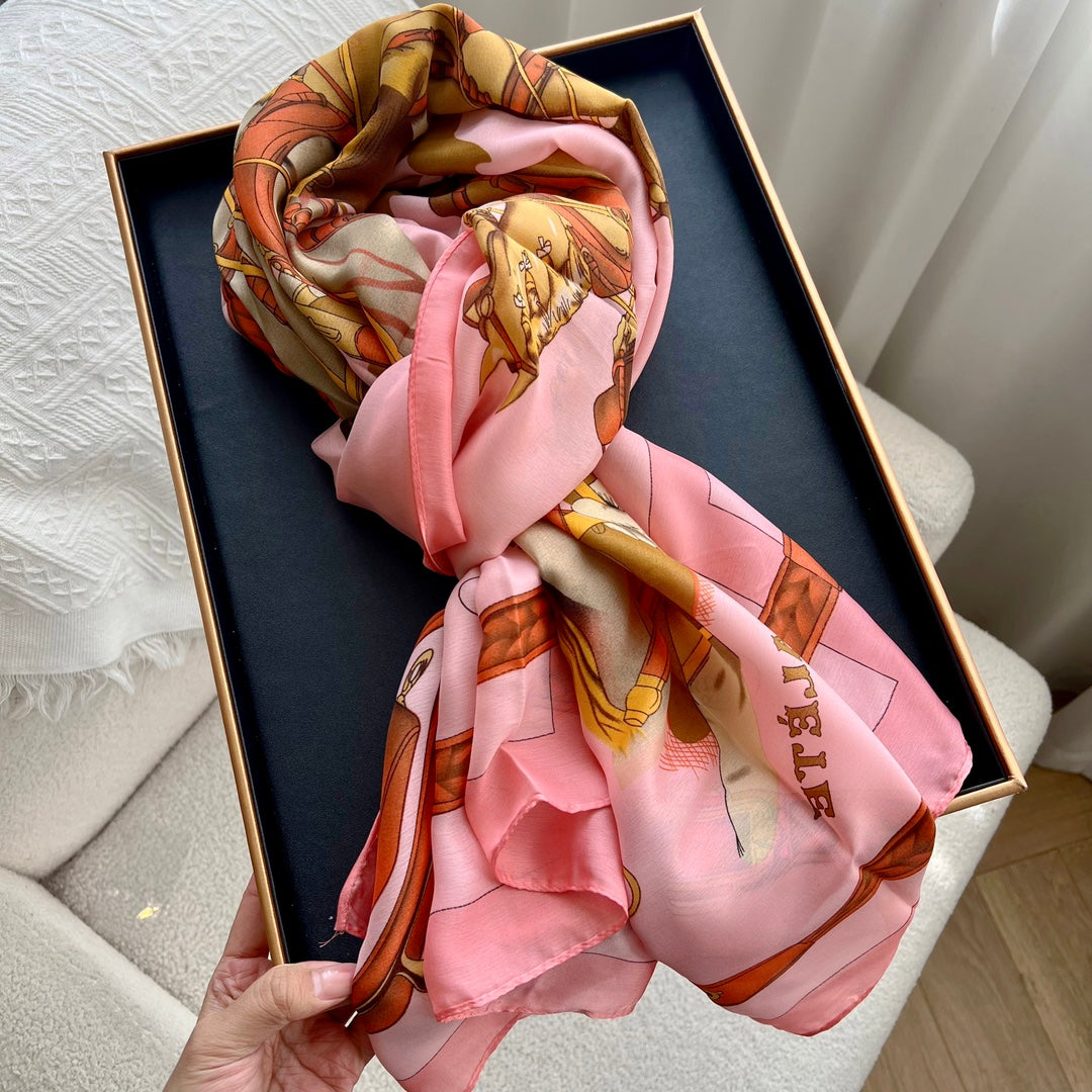 4 Colours Graffiti Long Silk Scarf - Elegant