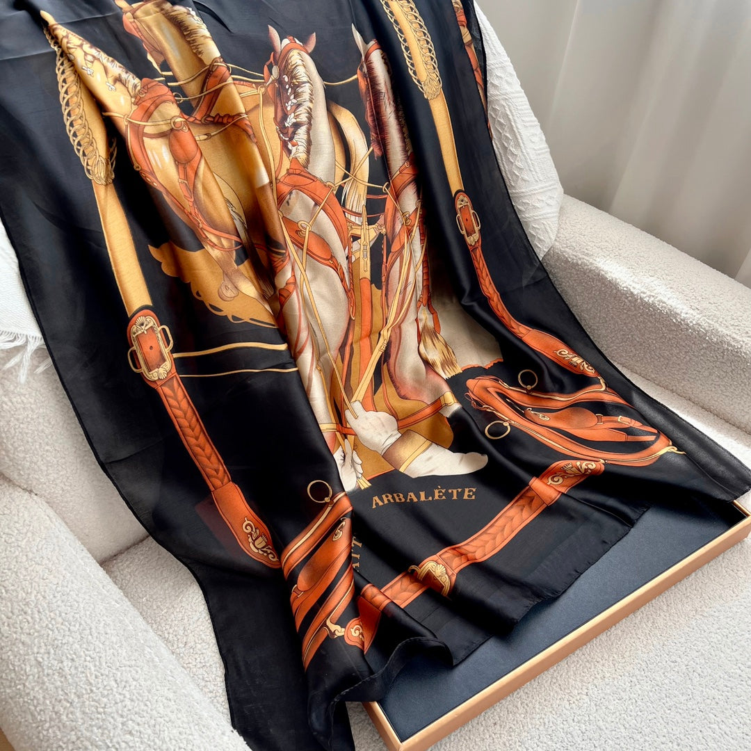 4 Colours Graffiti Long Silk Scarf - Elegant