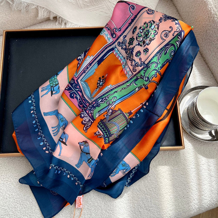 4 Colours Graffiti Long Silk Scarf - Elegant