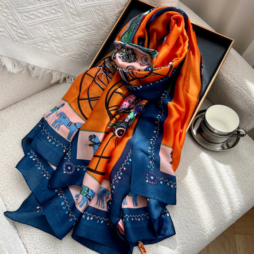 4 Colours Graffiti Long Silk Scarf - Elegant