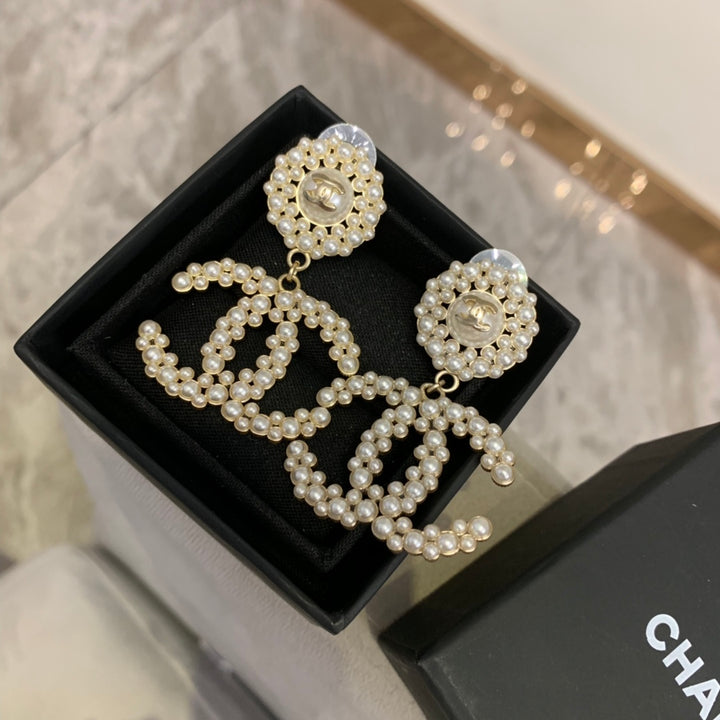 Luxury Crystal Double C Pearl Earrings