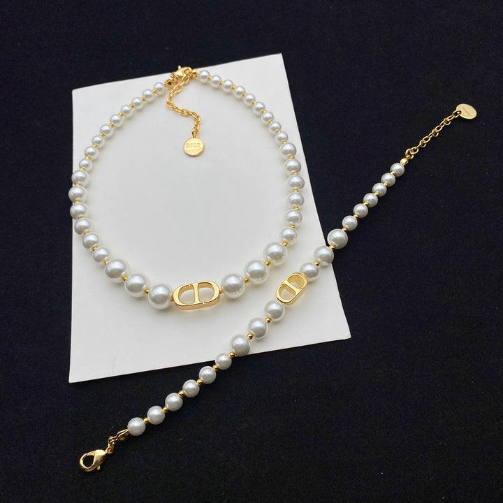 snow white pearl necklace bracelet set