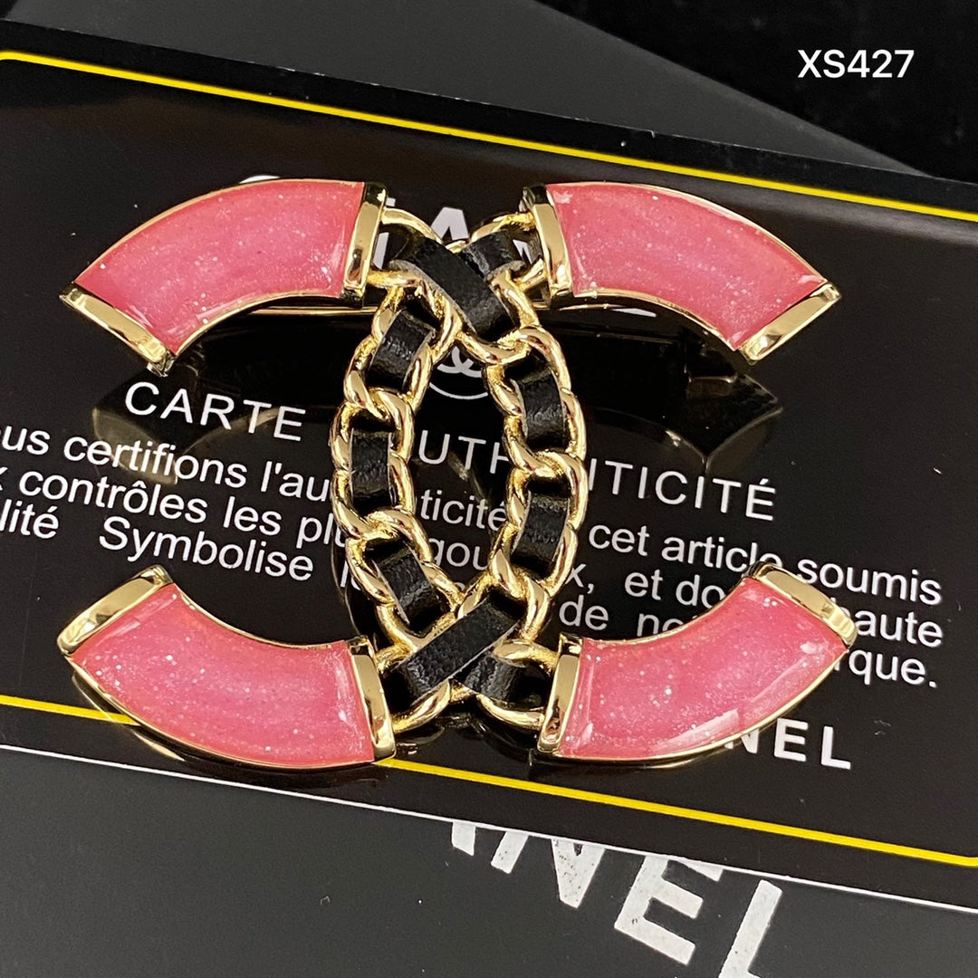 Luxury Ruby Double C Letter Brooch