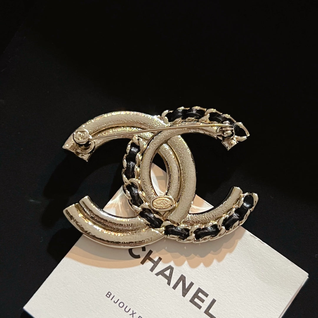 Double C Leather Pearl Brooch