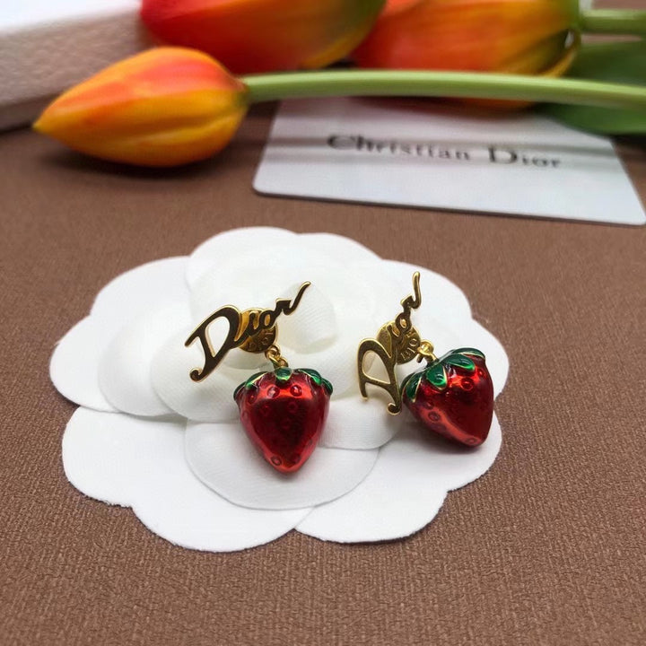 Red Strawberry Monogram Earrings