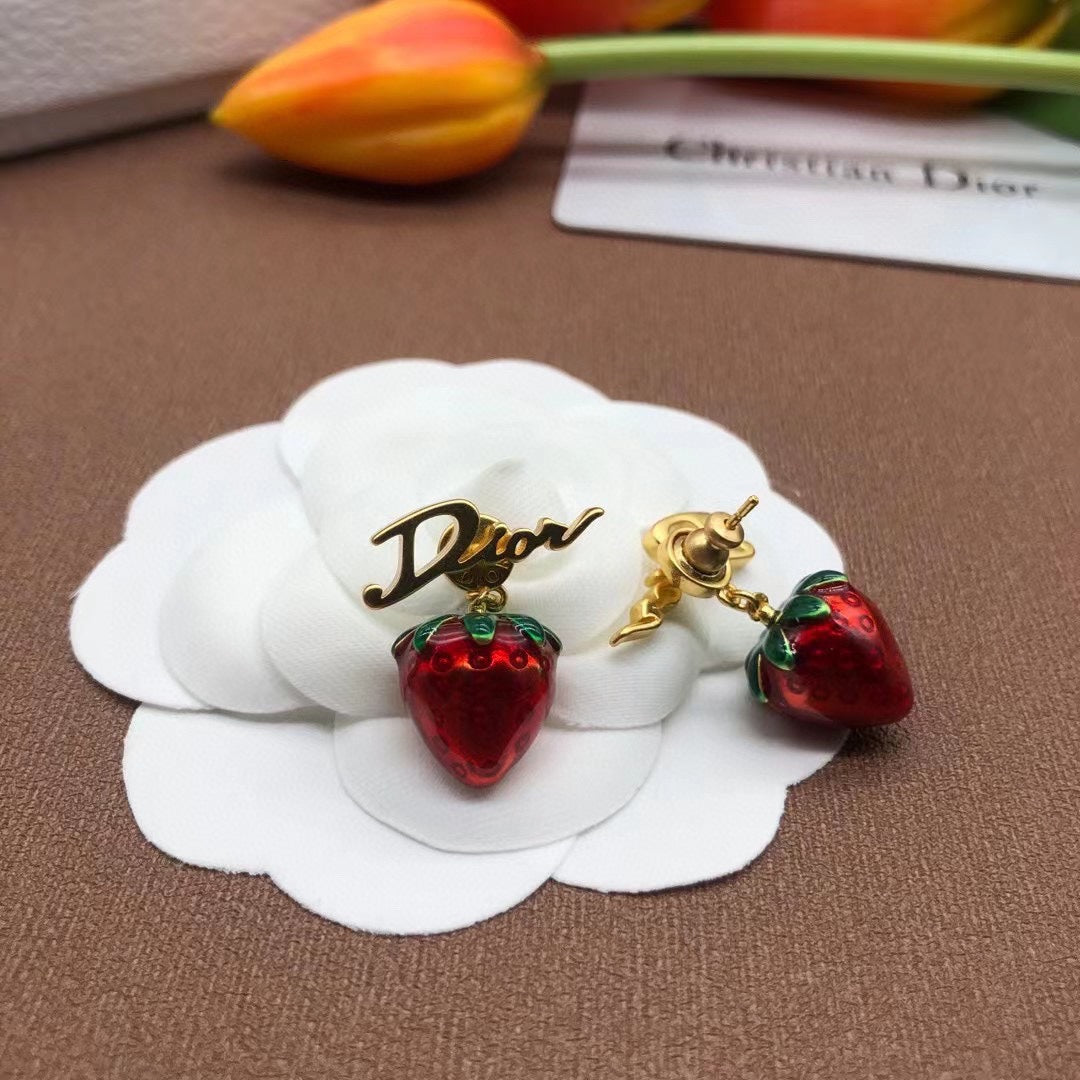 Red Strawberry Monogram Earrings