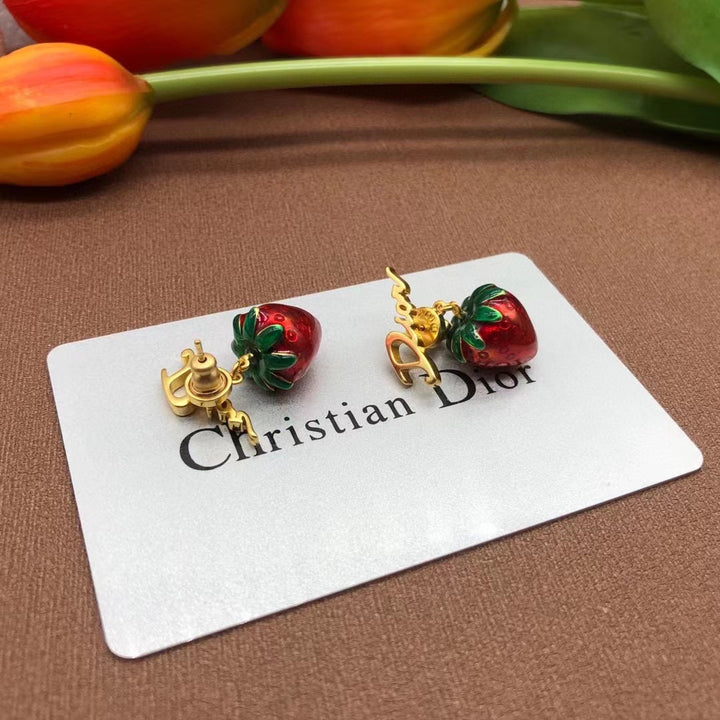 Red Strawberry Monogram Earrings