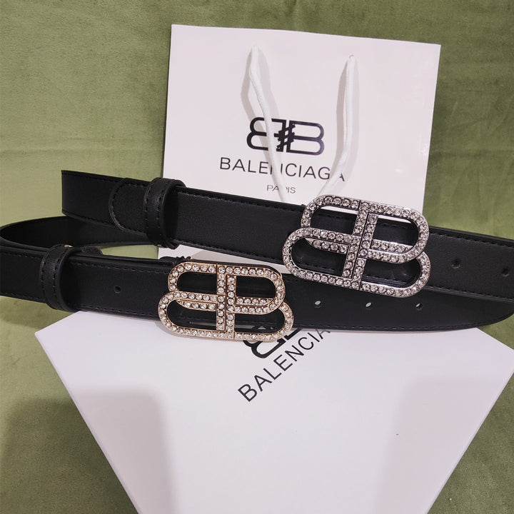 2 Colours Double B Buckle Belt with Diamonds