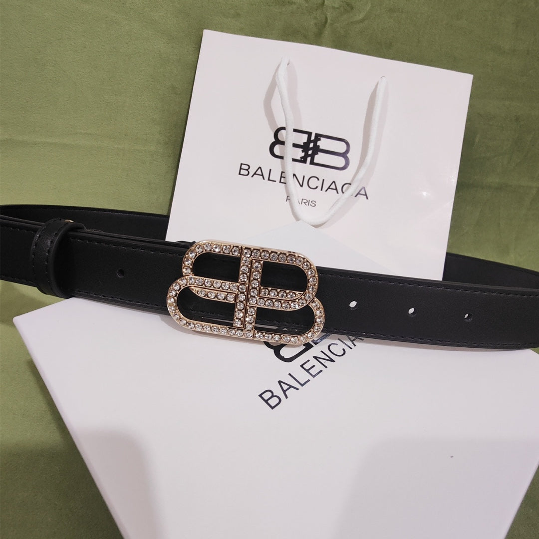 2 Colours Double B Buckle Belt with Diamonds