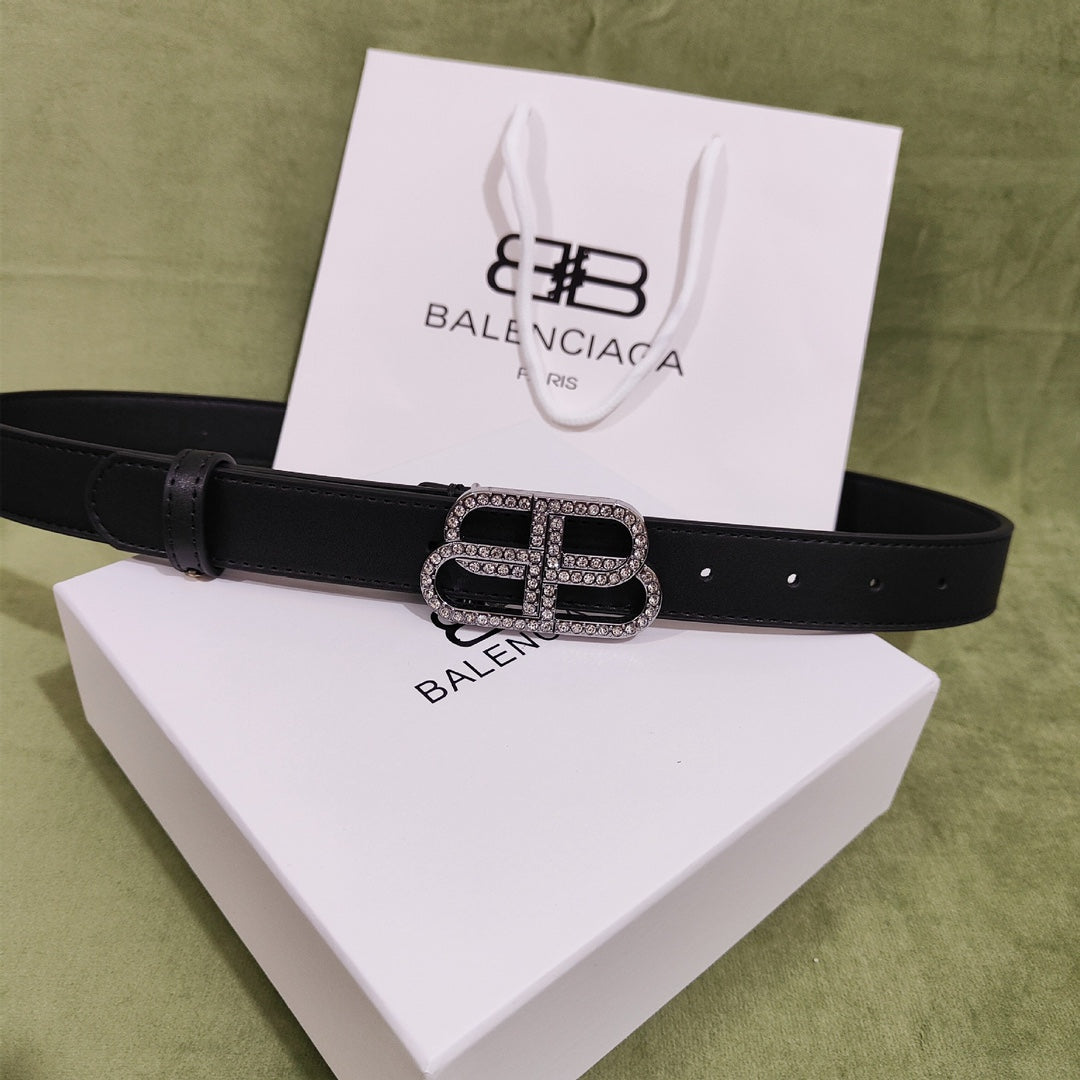 2 Colours Double B Buckle Belt with Diamonds