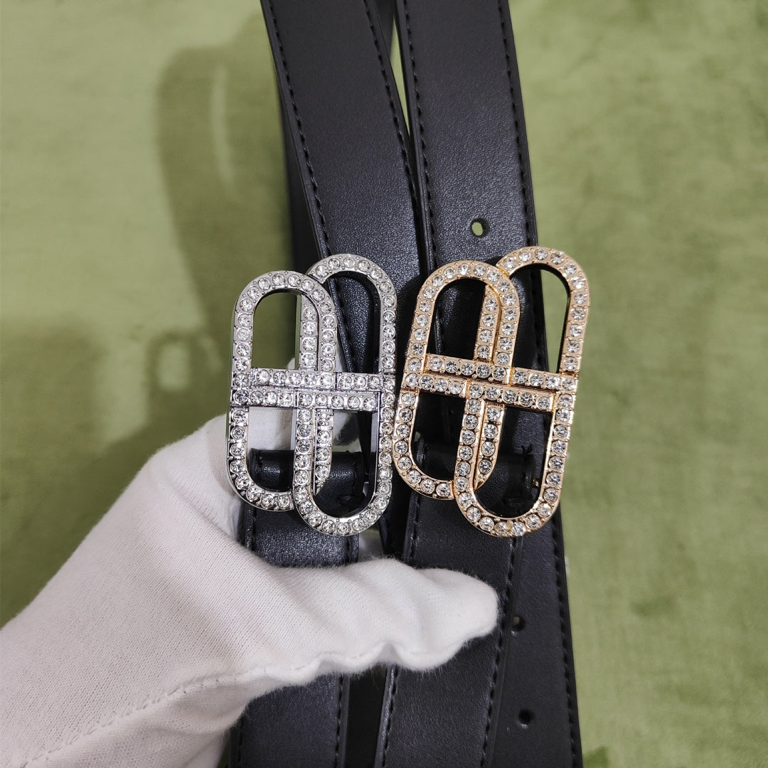 2 Colours Double B Buckle Belt with Diamonds