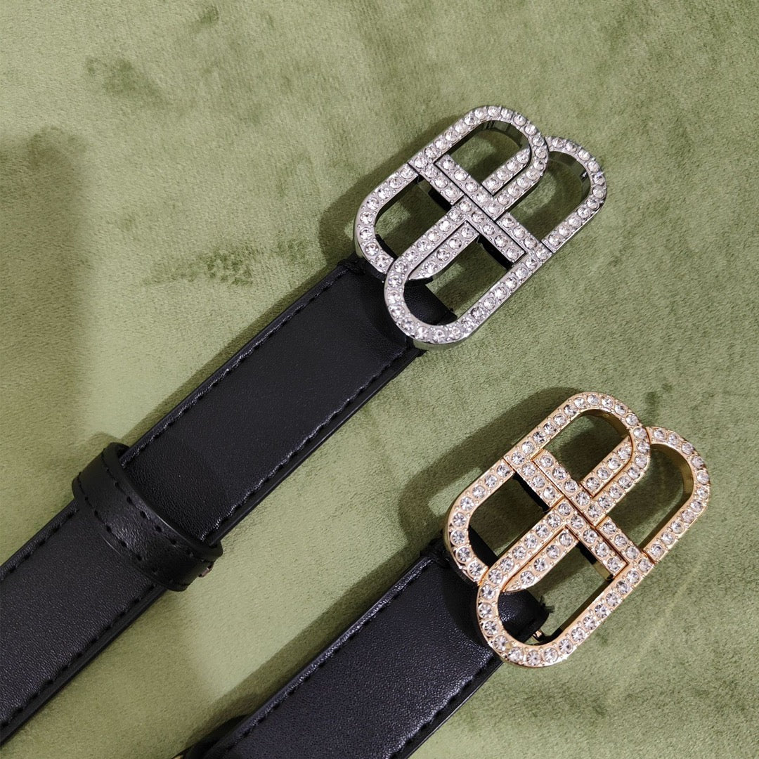 2 Colours Double B Buckle Belt with Diamonds