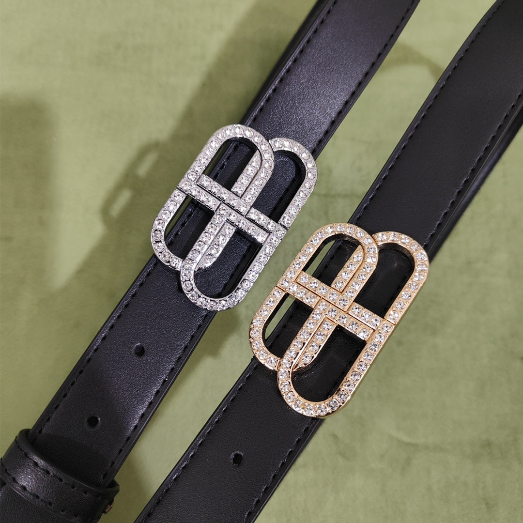 2 Colours Double B Buckle Belt with Diamonds