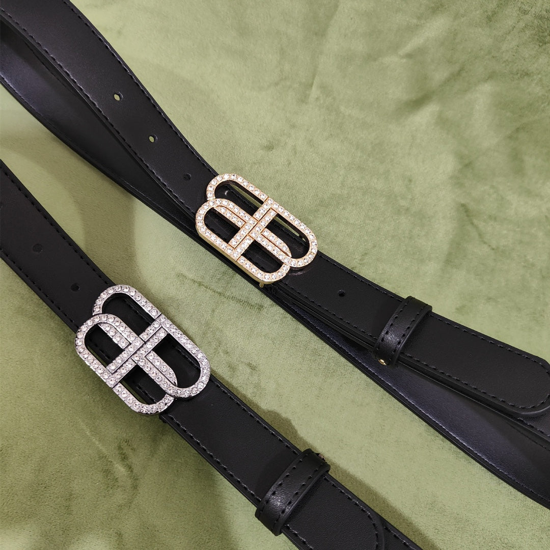 2 Colours Double B Buckle Belt with Diamonds