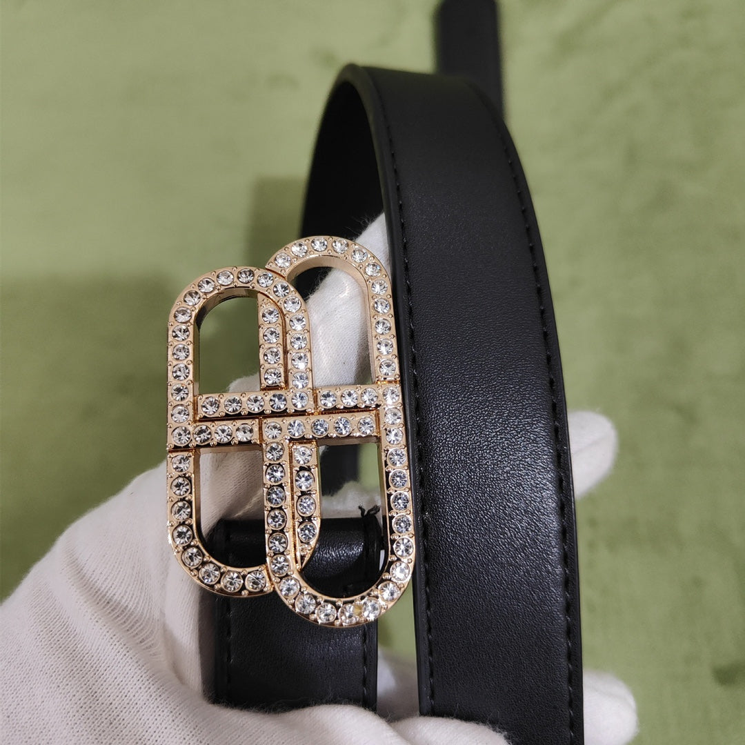 2 Colours Double B Buckle Belt with Diamonds