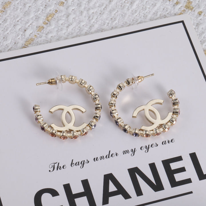 Luxury Colourful Diamond Double C Stud Earrings