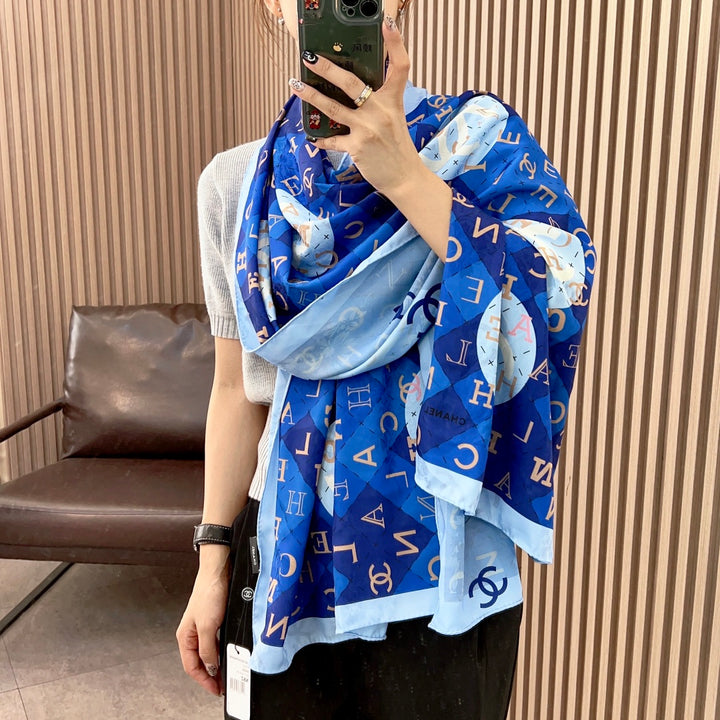 Luxurious double-sided two-colour long silk scarf