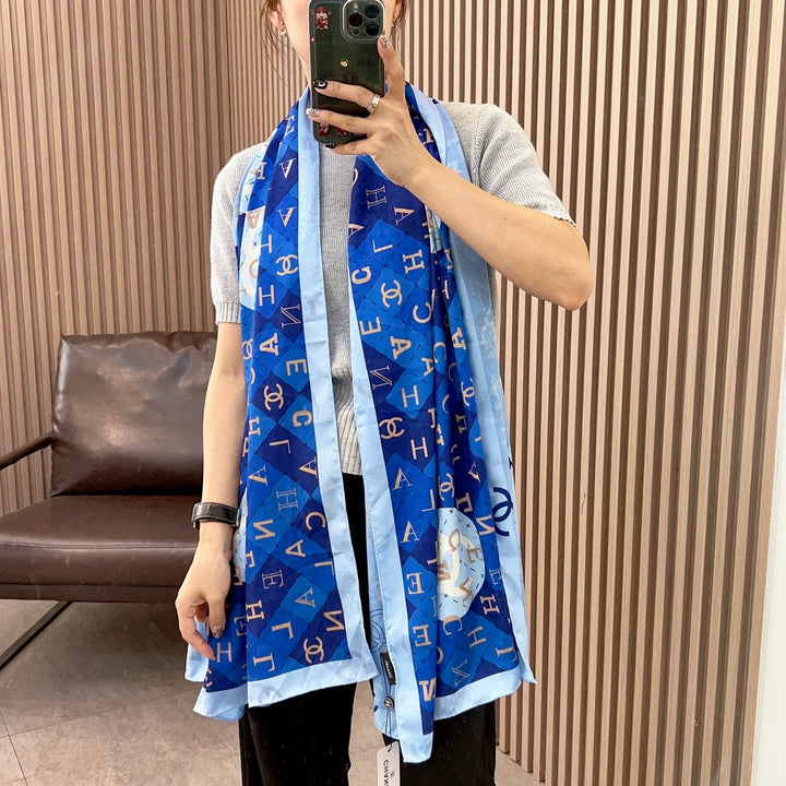 Luxurious double-sided two-colour long silk scarf