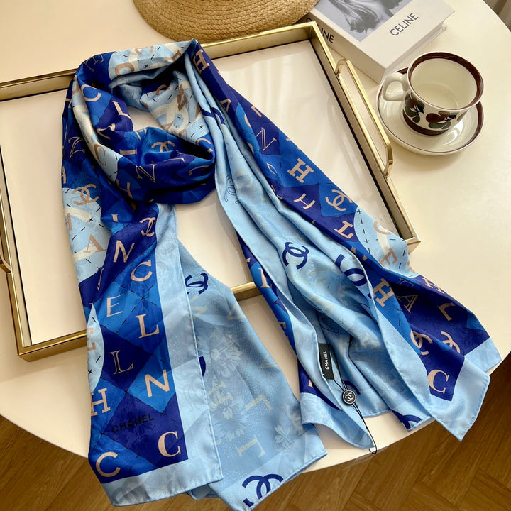 Luxurious double-sided two-colour long silk scarf