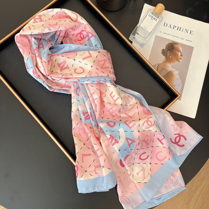 Luxurious double-sided two-colour long silk scarf