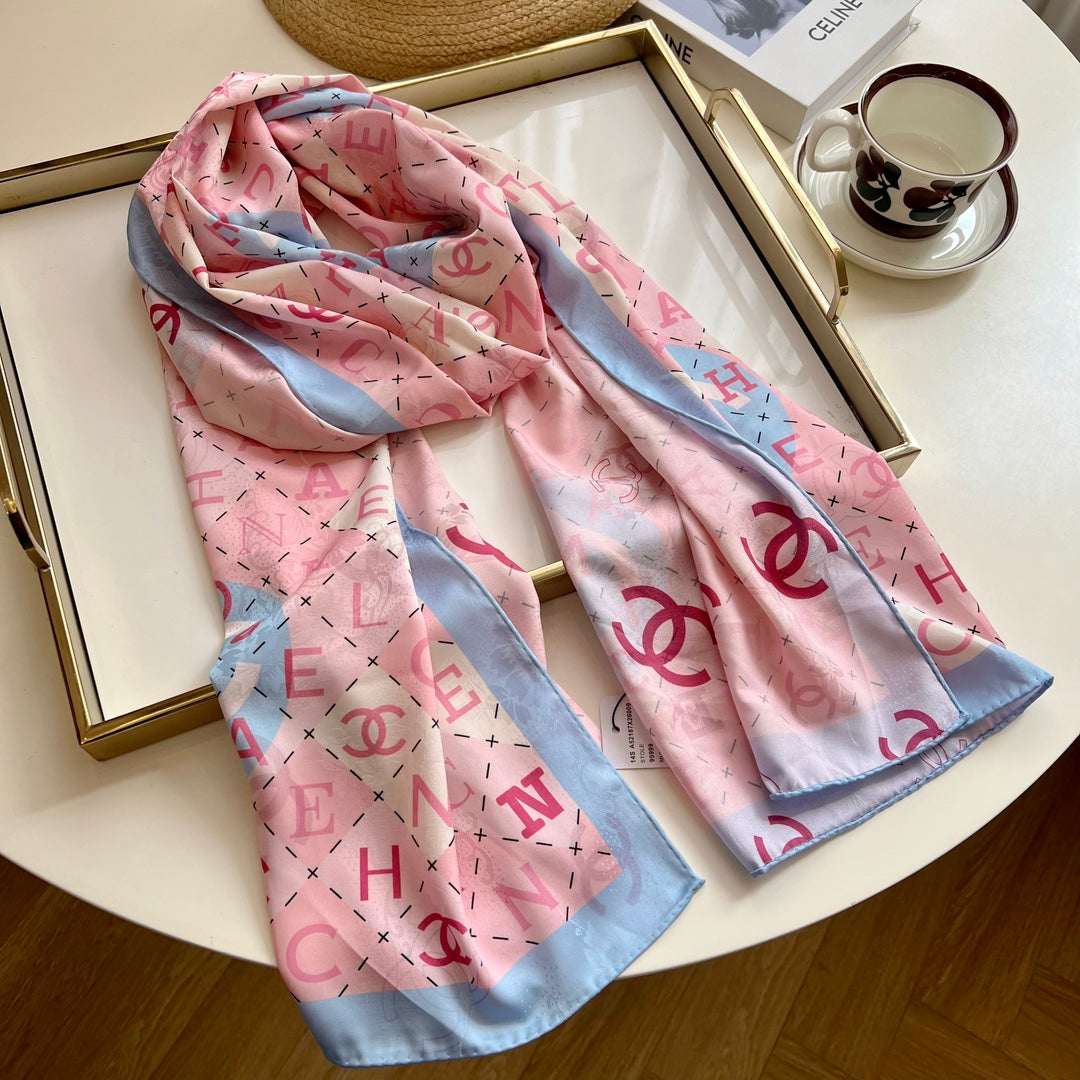 Luxurious double-sided two-colour long silk scarf