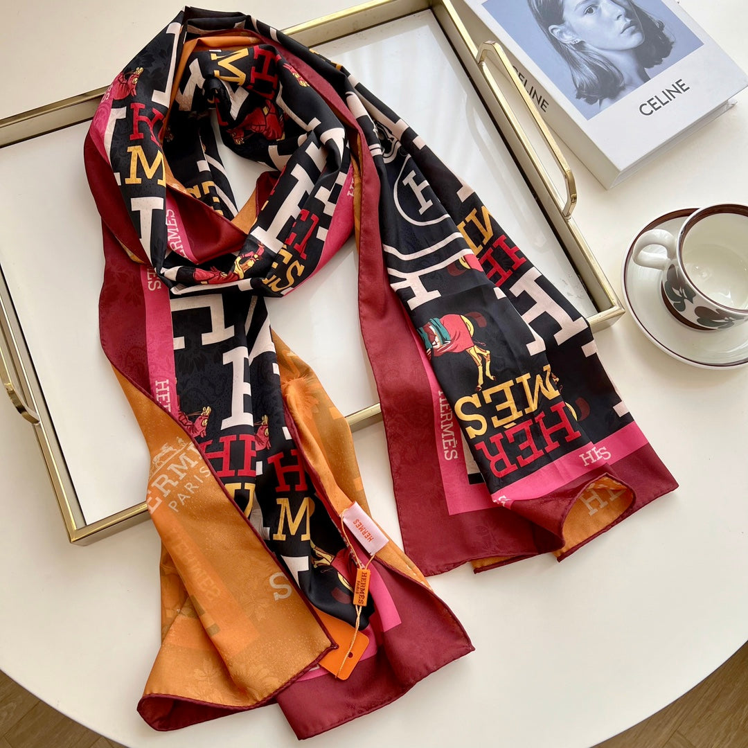 Fashion silk double-sided two-colour spring and summer long silk scarf