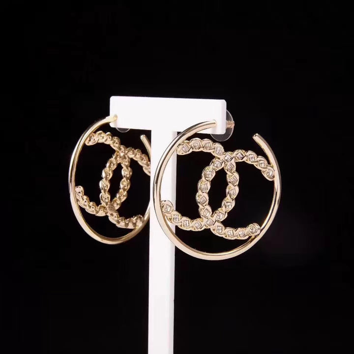 fashion double C hollow earrings