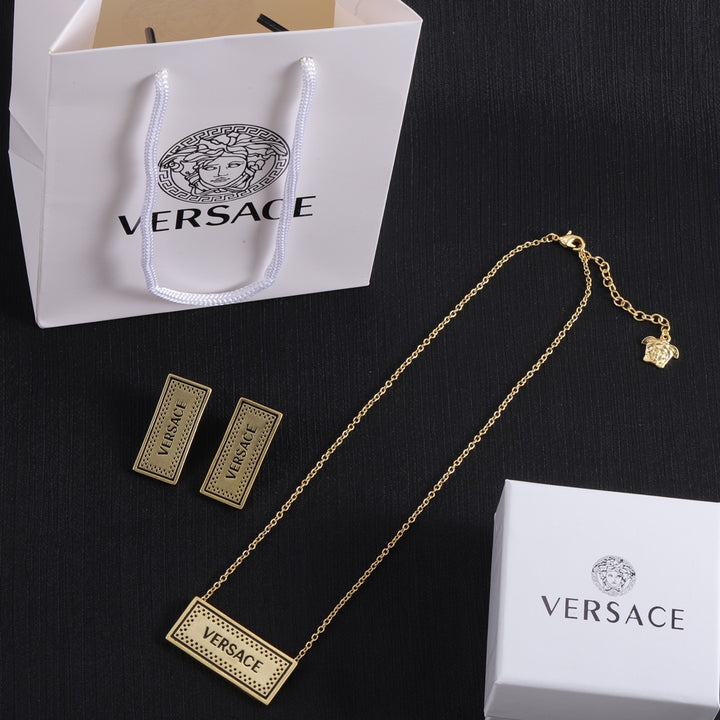 Luxury Square Letter Necklace Earrings