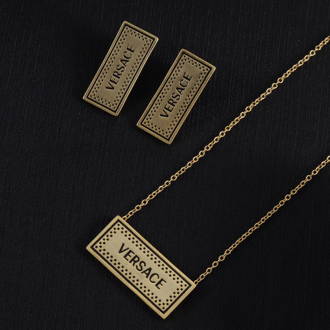 Luxury Square Letter Necklace Earrings