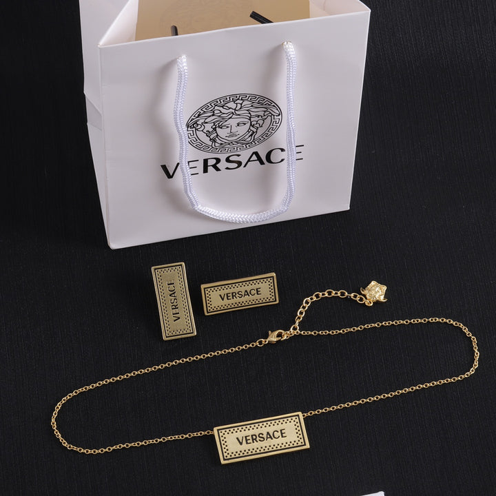 Luxury Square Letter Necklace Earrings