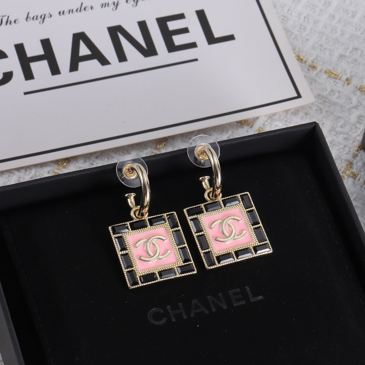 Luxury square black diamond earrings