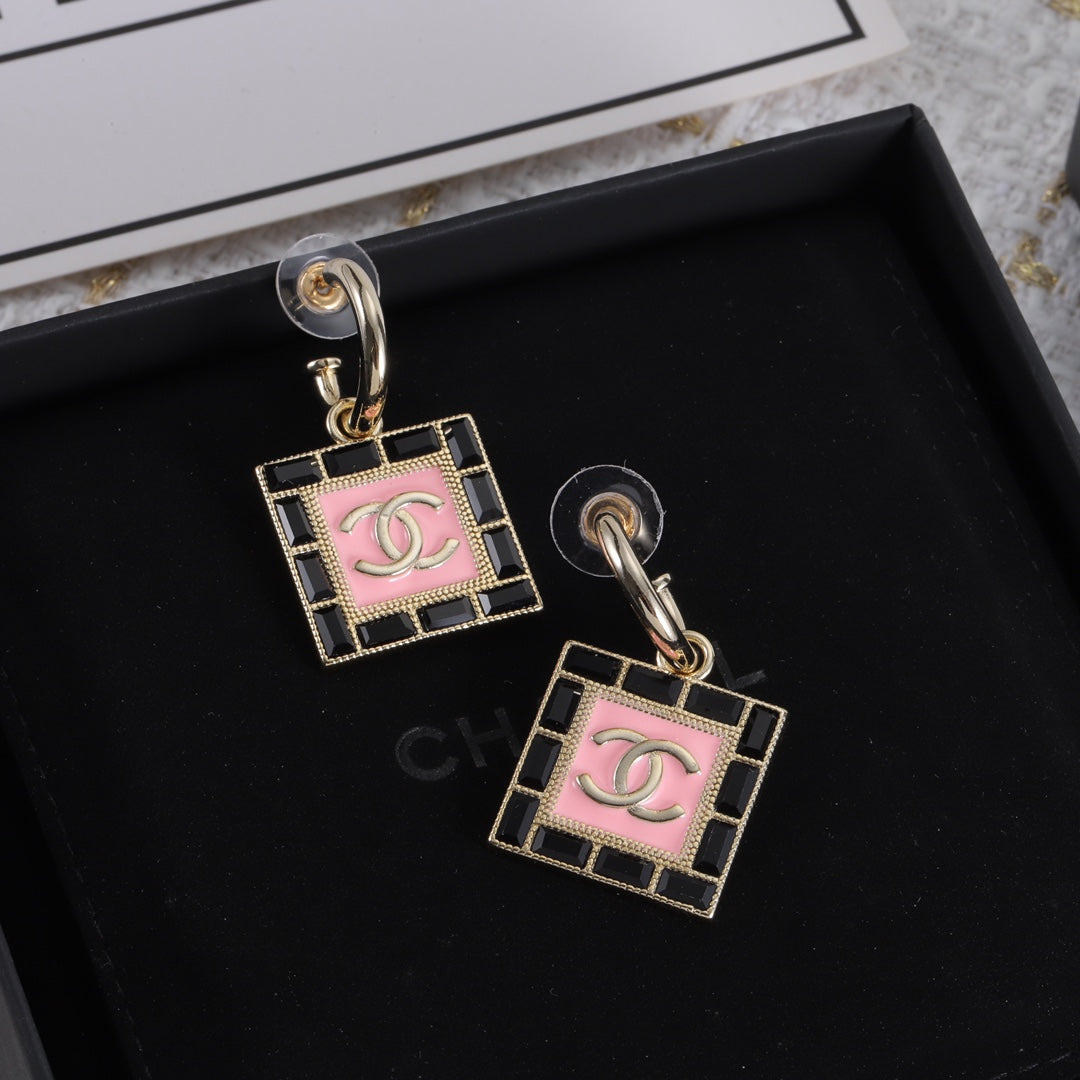 Luxury square black diamond earrings