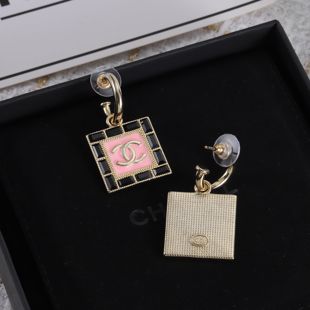 Luxury square black diamond earrings