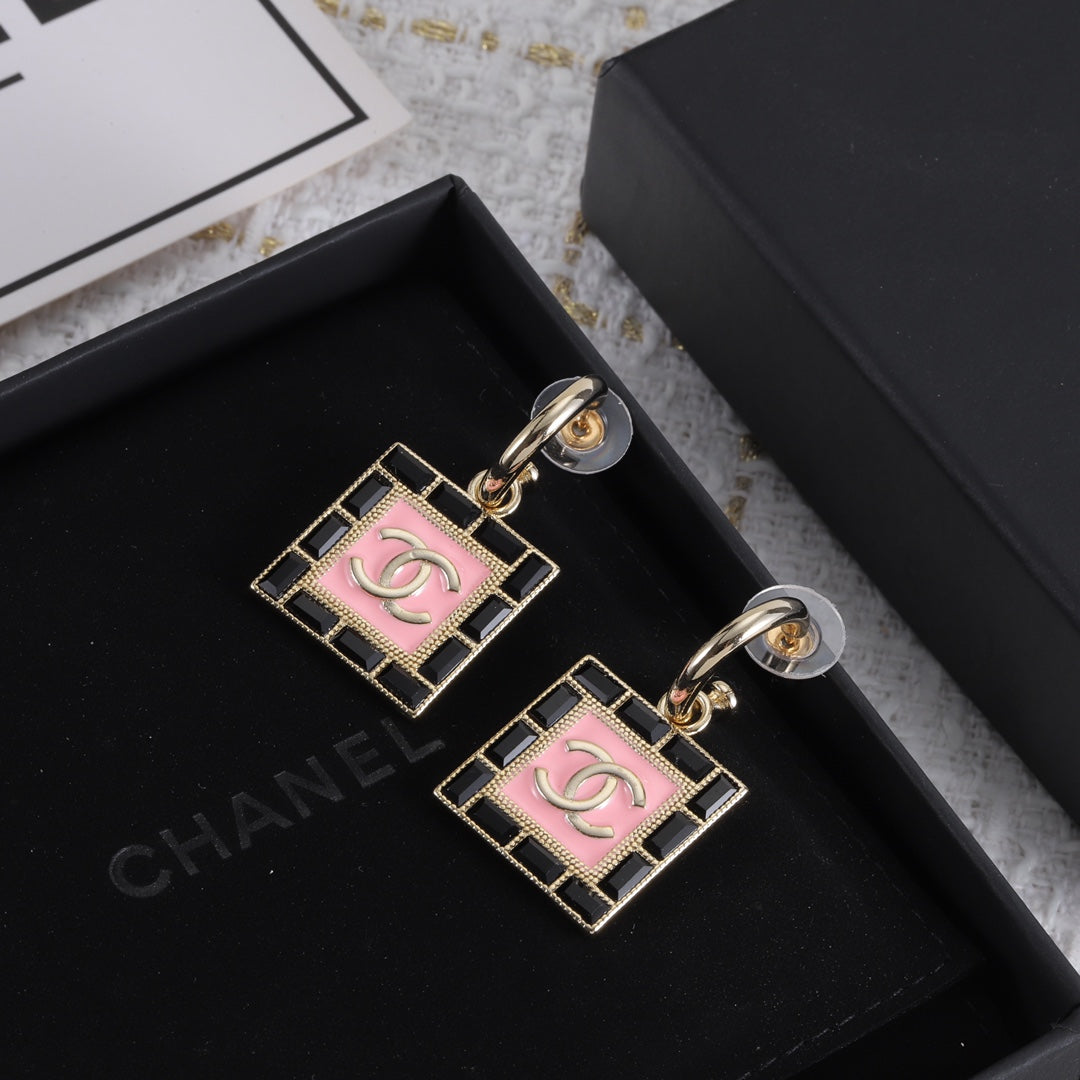 Luxury square black diamond earrings