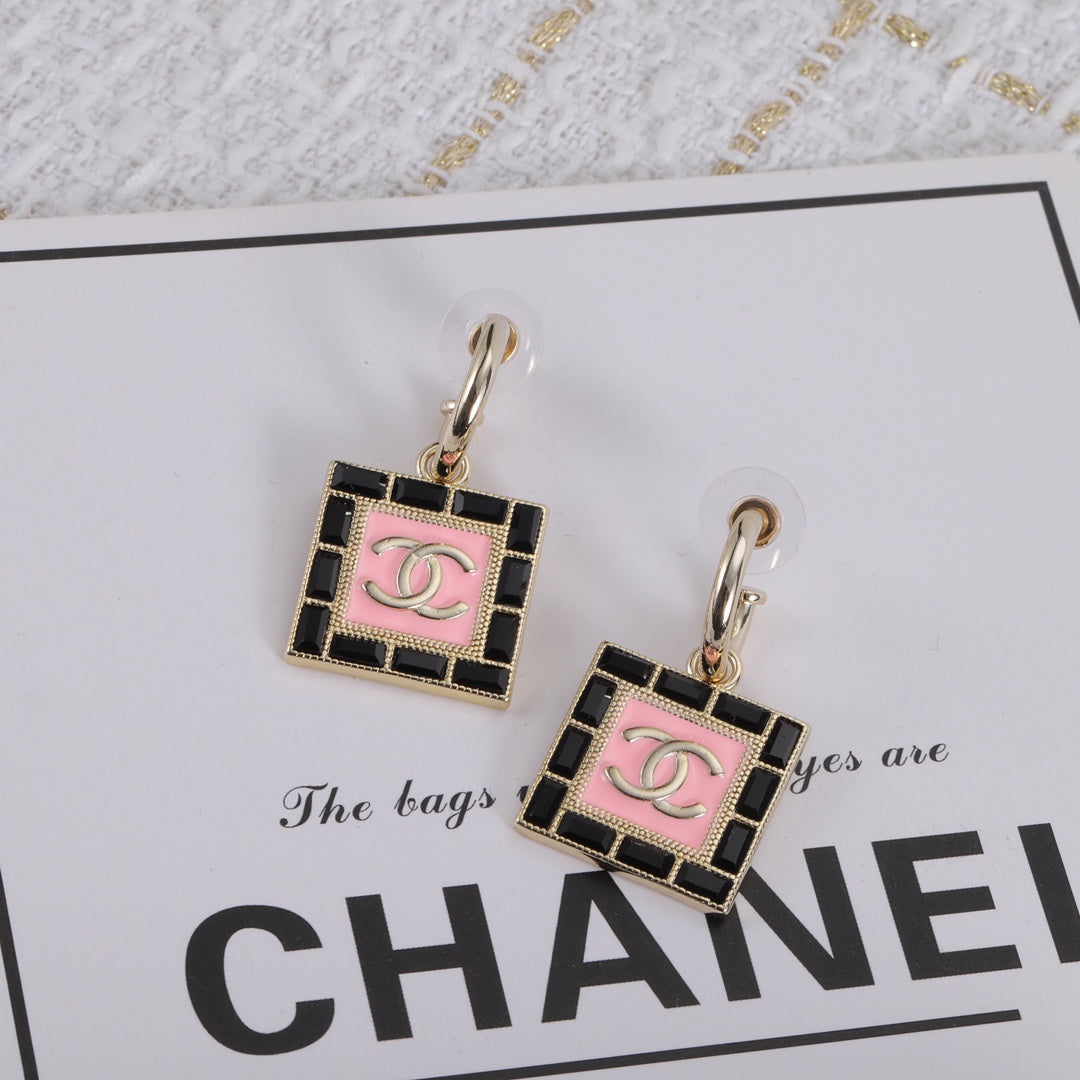 Luxury square black diamond earrings