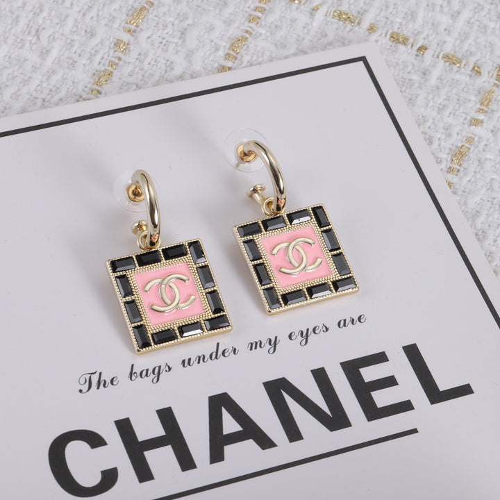 Luxury square black diamond earrings