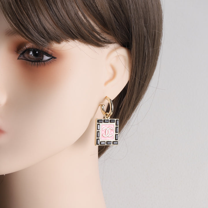 Luxury square black diamond earrings