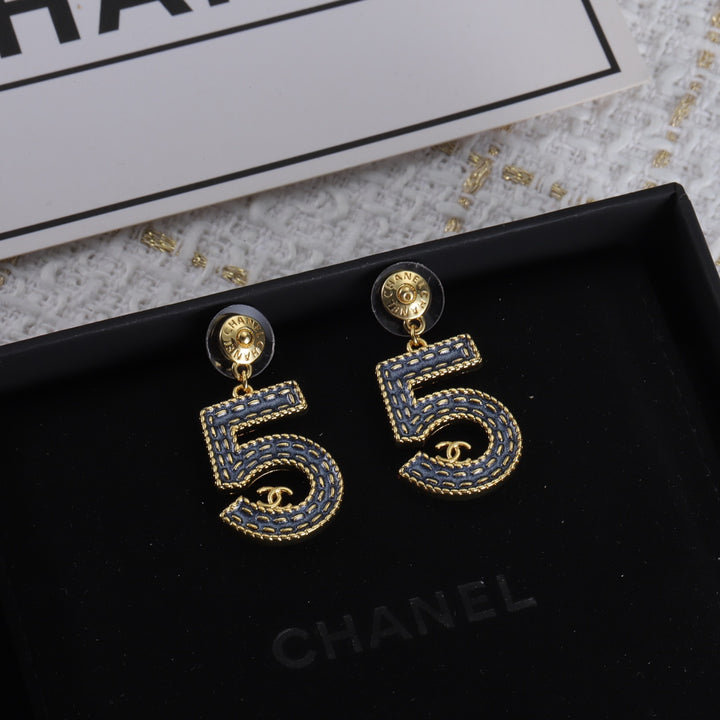 Number 5 Plus Double C Combination Stud Earrings