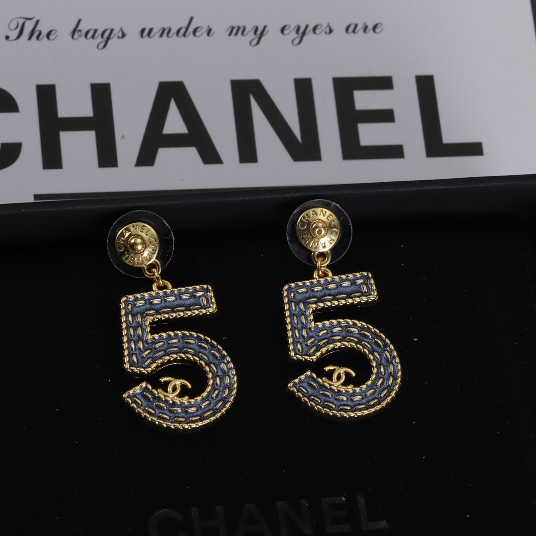 Number 5 Plus Double C Combination Stud Earrings