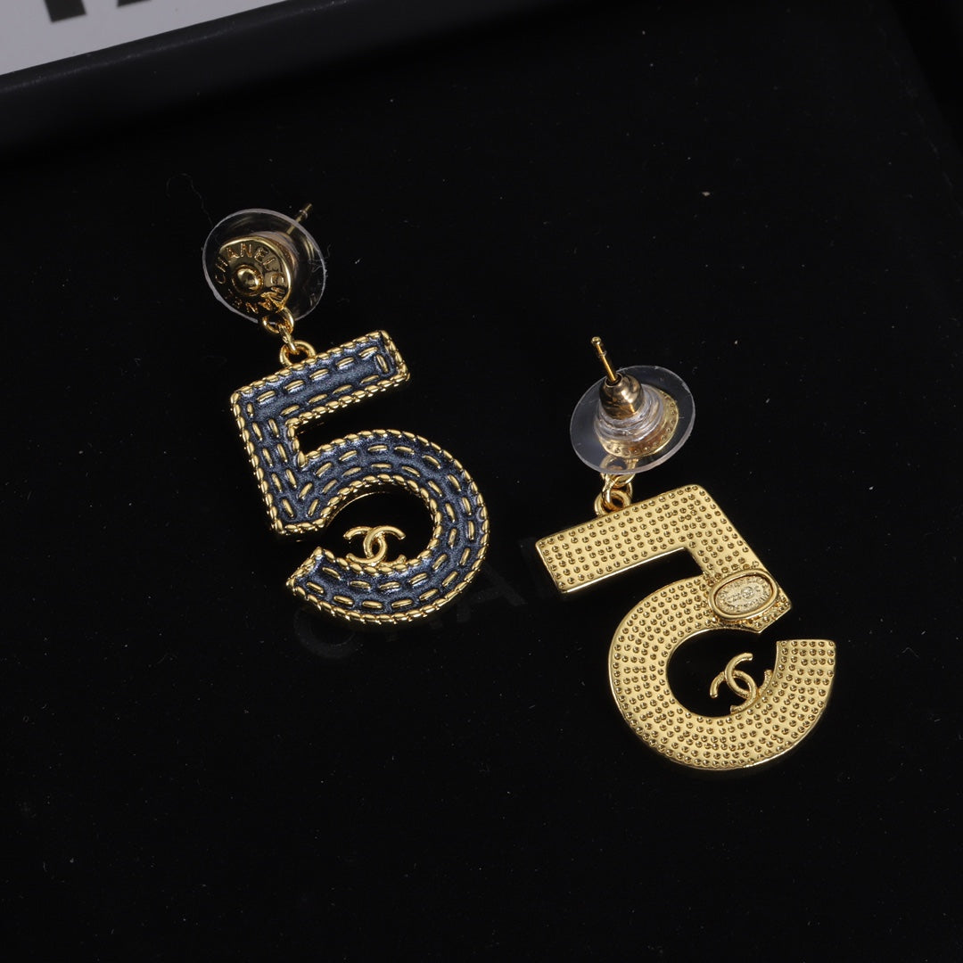 Number 5 Plus Double C Combination Stud Earrings