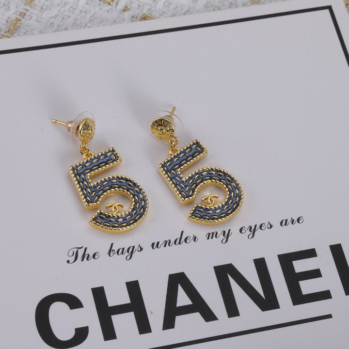 Number 5 Plus Double C Combination Stud Earrings