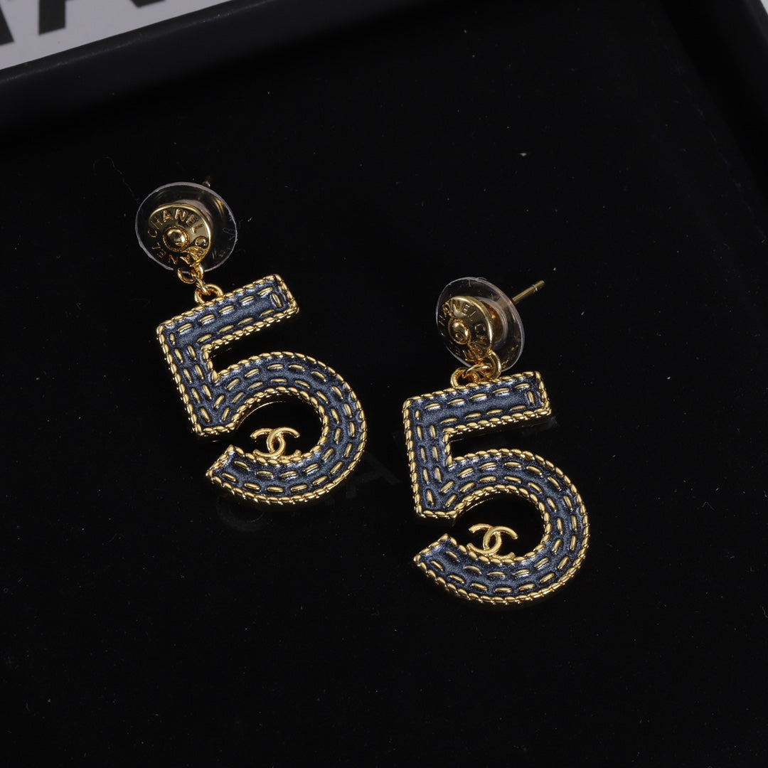 Number 5 Plus Double C Combination Stud Earrings