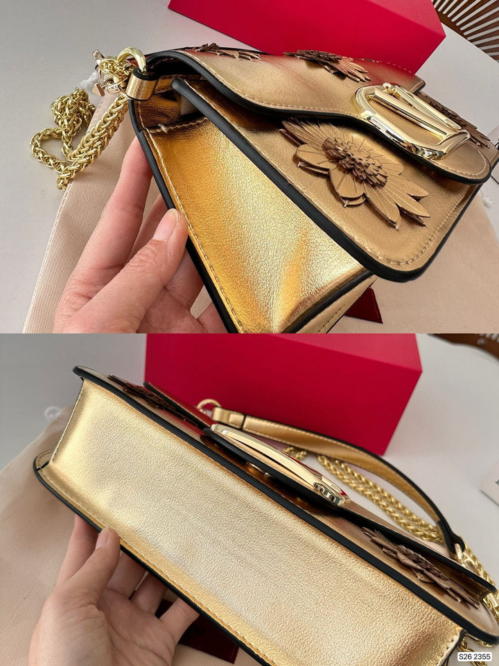 Gold appliquéd sheepskin shoulder bag