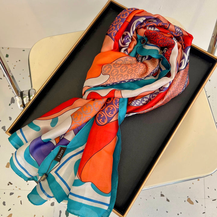 3 colors large flowers silk satin long scarf