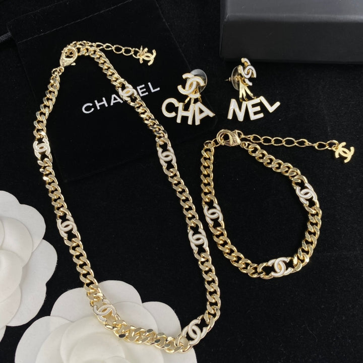 Luxury Double C Two Color Necklace Bracelet Earrings